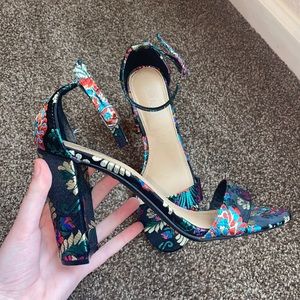 Brash embroidered black chunky heels